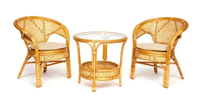 Комплект для отдыха Pelangi (стол со стеклом + 2 кресла) с матрасом