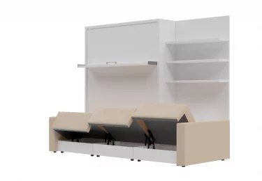 Шкаф-Кровать с полкой с диваном СМАРТ 1 Белый Бежевый