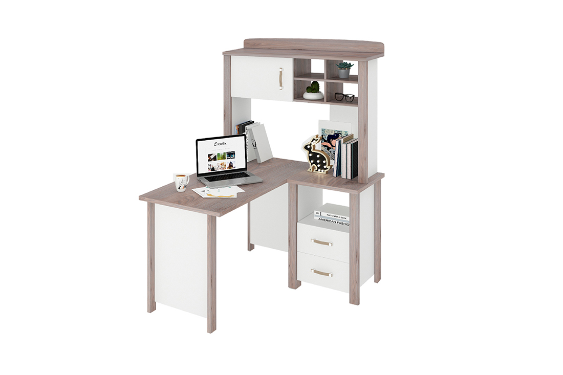 компьютерный стол с надстройкой и шкафчиками белый