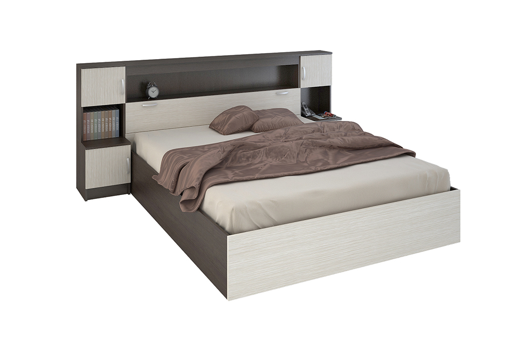 Кровать двуспальная с закроватным модулем