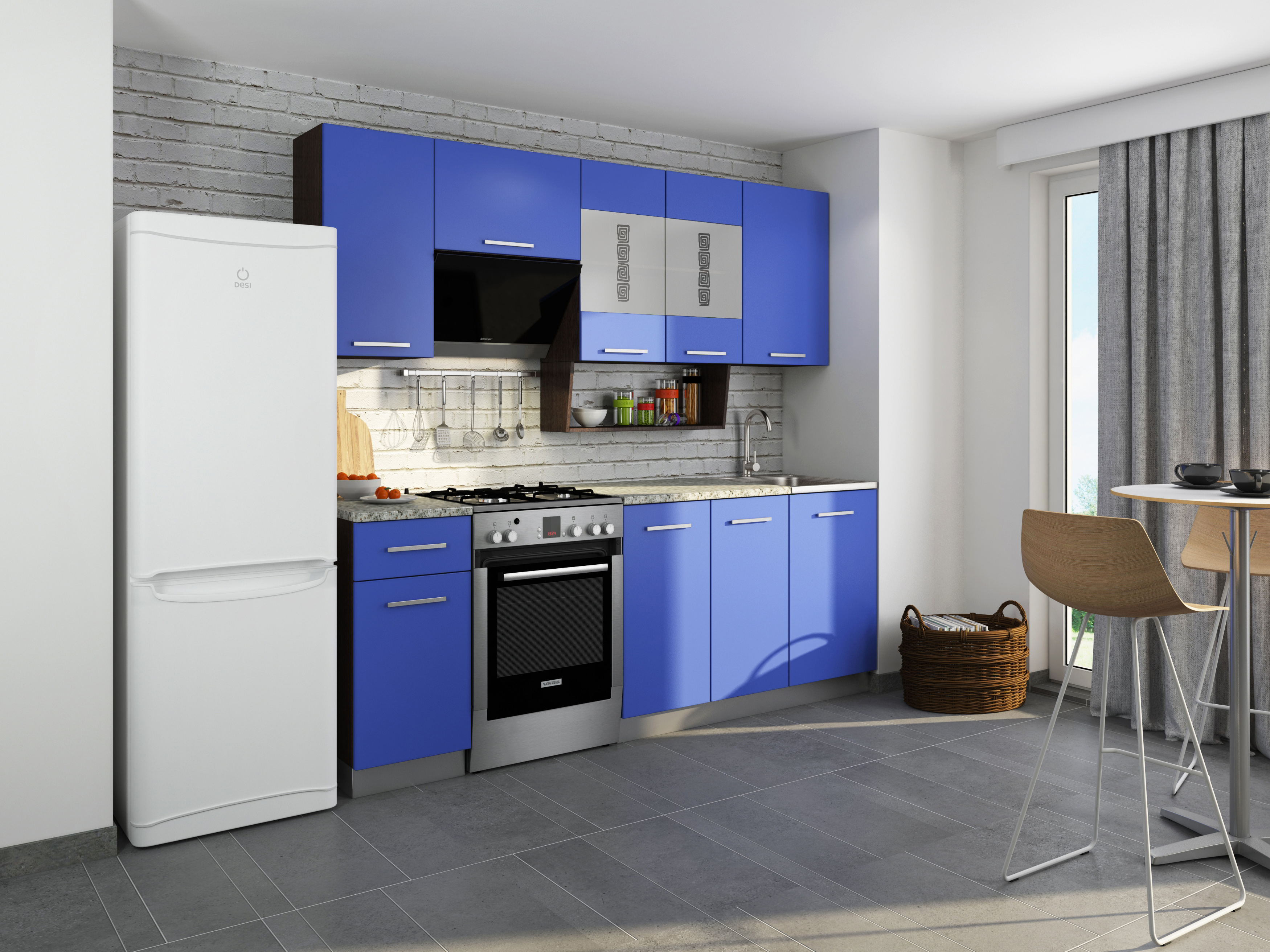 кухня модульная синяя матовая