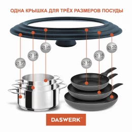 Крышка для любой сковороды и кастрюли универсальная 3 размера (16-18-20 см) DASWERK