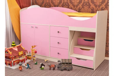 Кровать детская Стрелка с лесенкой, ящиками и шкафчиком