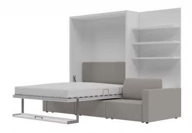 Шкаф-Кровать с полкой с диваном СМАРТ 1 Белый Серый