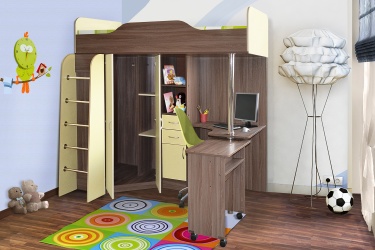 Кровать-чердак Бриз №1 со шкафом и столом (ЛДСП)