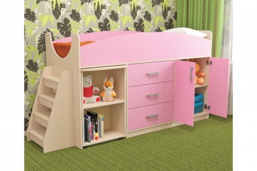 Кровать детская Рокси с лесенкой, ящиками, столом и шкафчиком (универсальная)