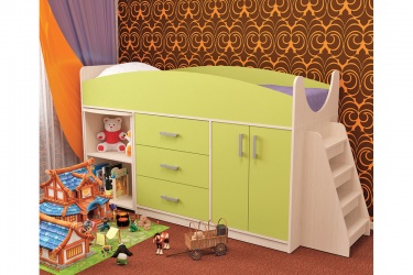 Кровать детская Рокси с лесенкой, ящиками, столом и шкафчиком (универсальная)