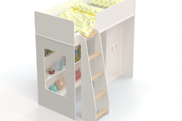 Кровать-чердак RIDGIMMI 1.3 с прямым шкафом и угловой лестницей