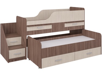 Кровать детская Лёсики двухъярусная с лесенкой, ящиками, столиками